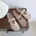 2021 spring and summer new flat sole single shoes round head shallow mouth slotted buckle hollow Doudou shoes soft sole women's shoes wholesale 
