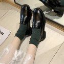 2021 autumn and winter new British style small leather shoes women's flat bottomed lazy shoes Plush fashion single shoes wholesale 