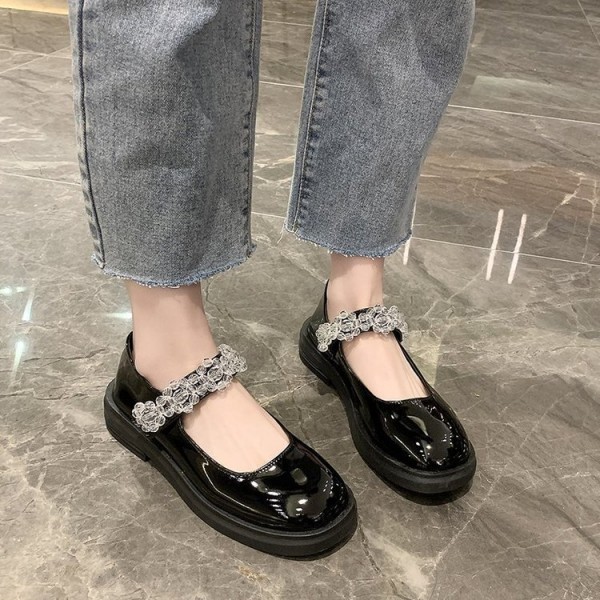 2021 spring new British small leather shoes women's flat shoes wholesale with round head and shallow mouth Mary Jane shoes 