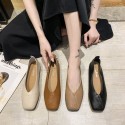 2021 spring new flat sole single shoes Square Head shallow mouth splicing soft bottom pea shoes leisure large 42 women's shoes wholesale 