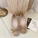 2021 autumn new bow flat sole single shoes women's head shallow mouth pea shoes fashion suede women's shoes wholesale 