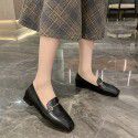 2021 spring new style square head single shoes thick heel sleeve foot metal chain small leather shoes black low heel women's shoes wholesale 