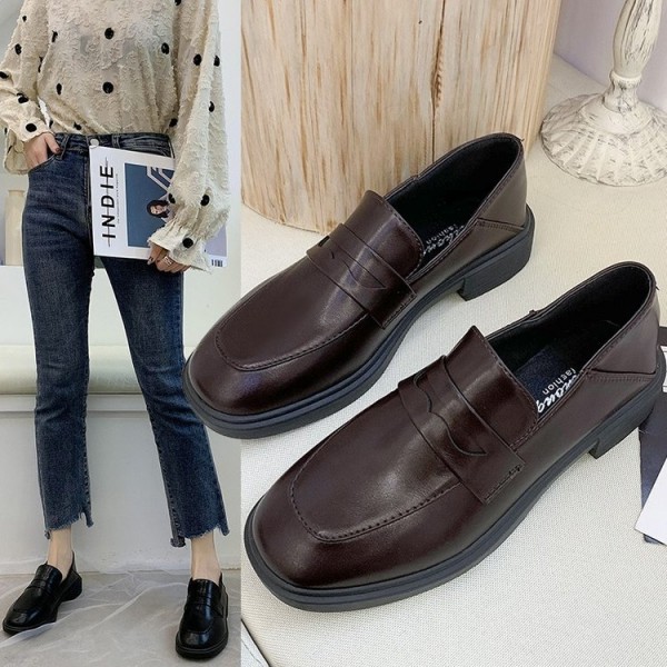 2021 autumn new British style small leather shoes student black overshoot college Lefu shoes flat bottomed women's shoes wholesale 