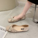 2021 summer new Korean flat sole single shoes silk satin square head shallow mouth Doudou shoes Beaded bow women's shoes wholesale 