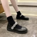 2021 spring new British small leather shoes women's flat shoes wholesale with round head and shallow mouth Mary Jane shoes 