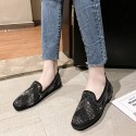 2021 spring new Korean flat sole single shoes square head over foot Doudou shoes fashion Rhinestone flat heel women's shoes wholesale 