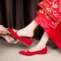 2021 spring new pointed single shoes women's shallow flat shoes suede Rhinestone red wedding shoes Bridesmaid shoes wholesale 