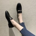 2021 spring new British style small leather shoes women's round head flat bottomed overshoe pea shoes pearl buckle single shoes wholesale 