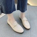 2021 spring new British style small leather shoes women's round head flat bottomed overshoe pea shoes pearl buckle single shoes wholesale 