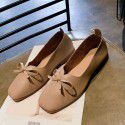 2021 spring new retro square head shallow mouth flat sole single shoe bow flat heel soft bottom pea shoes women's shoes wholesale 