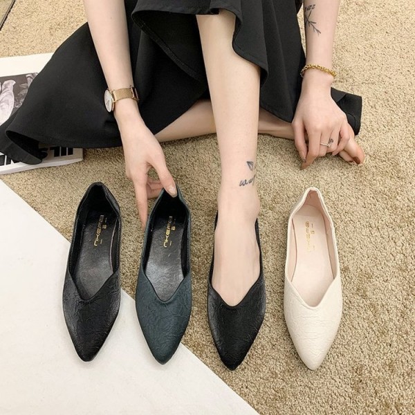 2021 spring new pointed shallow mouth single shoes women's covered flat shoes black four seasons professional work shoes wholesale 