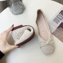 2021 autumn new Korean flat sole single shoes Square Head shallow mouth cloth bean shoes fashion bow women's shoes wholesale 