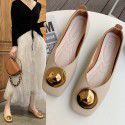 2021 spring new Korean version square head single shoes flat bottom shallow mouth round buckle Doudou shoes soft bottom fashion women's shoes wholesale 