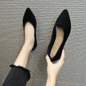 2021 spring new pointed shallow mouth flat shoes shallow mouth single shoes comfortable black comfortable work shoes leather wholesale 