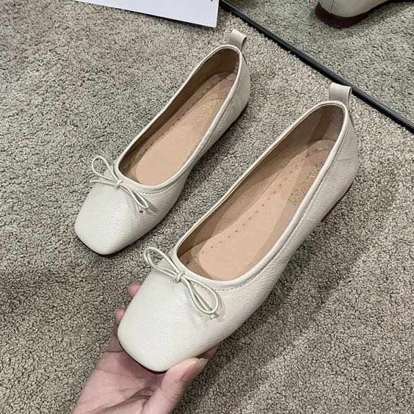 2021 autumn new Korean flat sole single shoes bow square head shallow mouth Doudou shoes comfortable soft sole women's shoes wholesale 