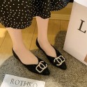2021 spring new fairy style pointed shallow mouth single shoes pearl buckle cover foot flat shoes comfortable women's shoes wholesale 