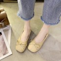 2021 summer new Korean flat sole single shoes bow shallow mouth square head pea shoes comfortable flat heel women's shoes wholesale 