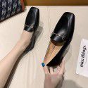2021 spring new style square head single shoes thick heel sleeve foot metal chain small leather shoes black low heel women's shoes wholesale 