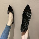 2021 spring new Korean flat sole single shoes women's pointed fashion lattice color matching light oral rivet women's shoes wholesale 
