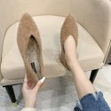2021 autumn and winter new Korean wool shoes wear pointed shallow mouth flat bottom Plush single shoes, fashion women's shoes wholesale 