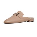 2020 new women's shoes metal h fastener Baotou slippers women's flat bottom leisure slob Muller sandal cow leather women's shoes 
