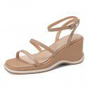 Slope heel sandals women's summer 2021 new muffin thick soled British one-line buckle high-heeled women's shoes 