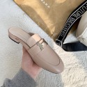 2020 new women's shoes metal h fastener Baotou slippers women's flat bottom leisure slob Muller sandal cow leather women's shoes 