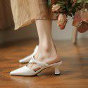 French retro Baotou square heel slippers 2021 comfortable summer wear soft fairy bow THICK HEEL SANDALS 