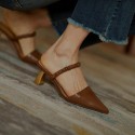 2020 calfskin pointed calf Mid Heel thin heel half slipper Xia Xin Baotou profiled heel high heel sandal women's shoes 