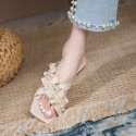 2021 summer new flat bottom lovely pearl slippers comfortable fairy style sweet low heel flowers wear women's slippers outside 