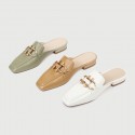 2020 new women's shoes metal fastener Baotou half slipper women's flat bottomed lazy Muller sandal cowhide square Sandal 