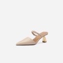 2020 calfskin pointed calf Mid Heel thin heel half slipper Xia Xin Baotou profiled heel high heel sandal women's shoes 