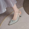 French Baotou sandals women's summer middle heel British style 2021 new leather shallow mouth pointed back empty single shoes high heels 