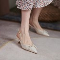 2021 summer new Baotou sandals women's Korean version pointed temperament leucorrhea commuting thin heel bow back empty single shoes women 
