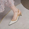 Baotou sandals women's high heels and thin heels 2021 summer new one line French retro temperament pointed back empty single shoes women 