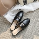 2020 new women's shoes metal h fastener Baotou slippers women's flat bottom leisure slob Muller sandal cow leather women's shoes 