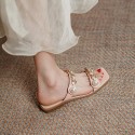 2021 summer fairy slippers wear Holiday Beach retro pearl metal chain flat bottom one-way belt female sandals 