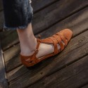 2021 French retro Roman Baotou sandals women's summer flat bottomed hollow woven cowhide Mary Jane women's shoes 