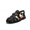 Baotou sandals women's summer 2021 New Retro hollow woven one line buckle flat bottom French simple ROMAN SANDALS 