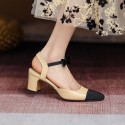 2021 summer new bowknot high-heeled Baotou sandals women's shoes small fragrance color matching inside and outside full leather thick heels elegant 