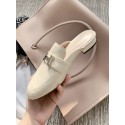 2020 new women's shoes metal h fastener Baotou slippers women's flat bottom leisure slob Muller sandal cow leather women's shoes 