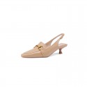 Cowhide high heels women's thin heel Baotou sandals women's summer 2021 new metal fastener pointed back single shoes women's shoes 