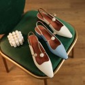 2020 spring new thick heel pointed mouth middle heel sandals ROMAN SANDALS summer cowhide women's fashion shoes 