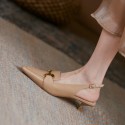 Cowhide high heels women's thin heel Baotou sandals women's summer 2021 new metal fastener pointed back single shoes women's shoes 