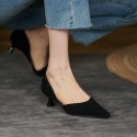2021 autumn new small heels high heels women's low heels hollow pointed temperament single shoes commuting simple middle HEELS SANDALS 