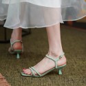 2021 new summer fashion sandals women's middle heel pearl fairy style thick heel fairy style one line belt commuter women's shoes 