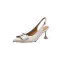 2021 summer Rhinestone Baotou sandals female pointed elegant metal buckle cowhide fine heel high heels fairy style 