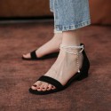 2021 summer new ins style French flat bottom square head exposed finger bag heel herringbone belt sandals pearl women's sandals 