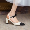 2021 summer new bowknot high-heeled Baotou sandals women's shoes small fragrance color matching inside and outside full leather thick heels elegant 