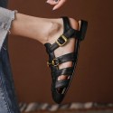 Baotou sandals women's summer 2021 New Retro hollow woven one line buckle flat bottom French simple ROMAN SANDALS 
